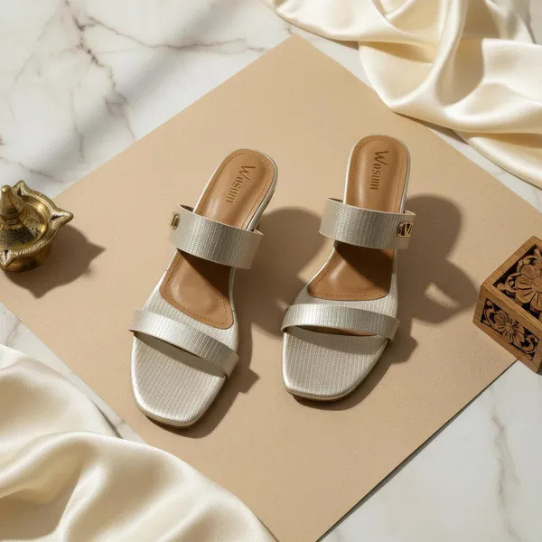 Champagne_Textured_Mule_Heels_with_Sculpted_Gold_Heel_–_Open_Toe_Slide_Sandals_for_Women