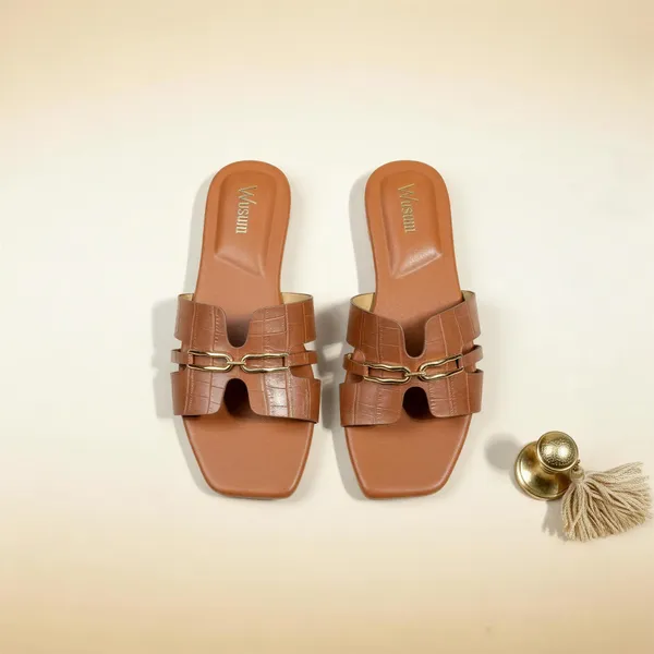Croc_Texture_Chain_Flat_Sandals_for_Women_|_Premium_Slip-On_Casual_Slides