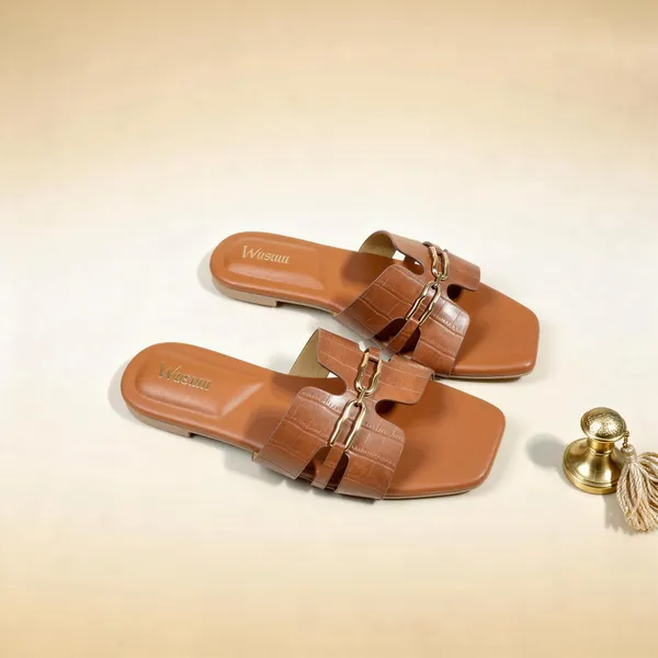 Croc_Texture_Chain_Flat_Sandals_for_Women_|_Premium_Slip-On_Casual_Slides
