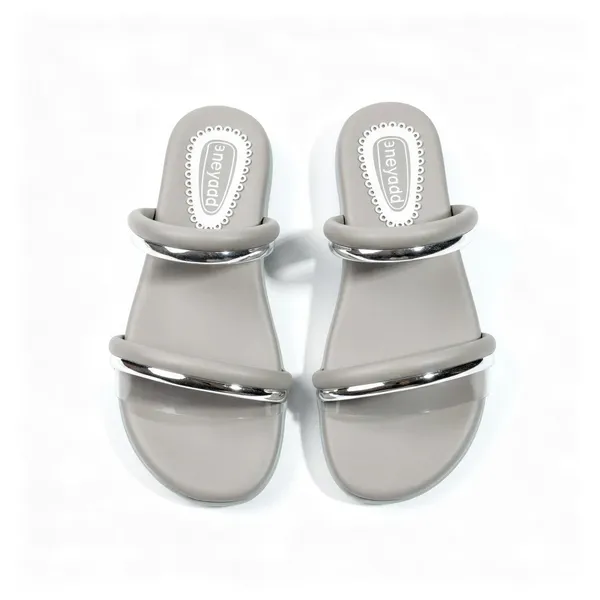 Grey_Double_Strap_Slide_Sandals_with_Metallic_Detail_|_Premium_Comfort_Flats