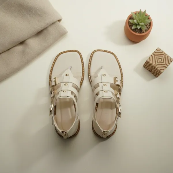 Ivory_Gladiator_Sandals_for_Women_–_Gold_Buckle_Strappy_Flat_Sandals