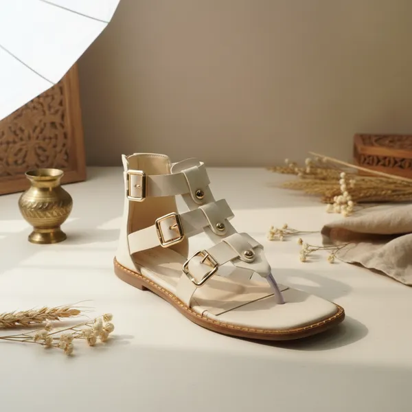 Ivory_Gladiator_Sandals_for_Women_–_Gold_Buckle_Strappy_Flat_Sandals