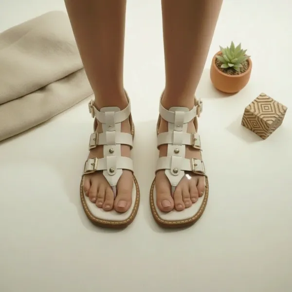 Ivory_Gladiator_Sandals_for_Women_–_Gold_Buckle_Strappy_Flat_Sandals