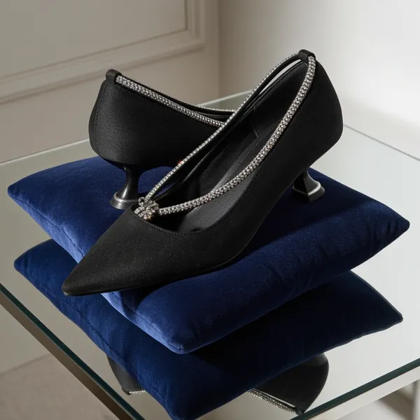 Black_Kitten_Heel_With_Rhinestone_Strap_For_Women_&_Girls