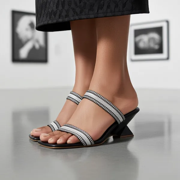 Luna_Sculpted_Heel_Mule_in_Black_with_Metallic_Silver_Braided_Straps_—_Women’s_Strappy_Square_Toe_Slip-On_Sandal