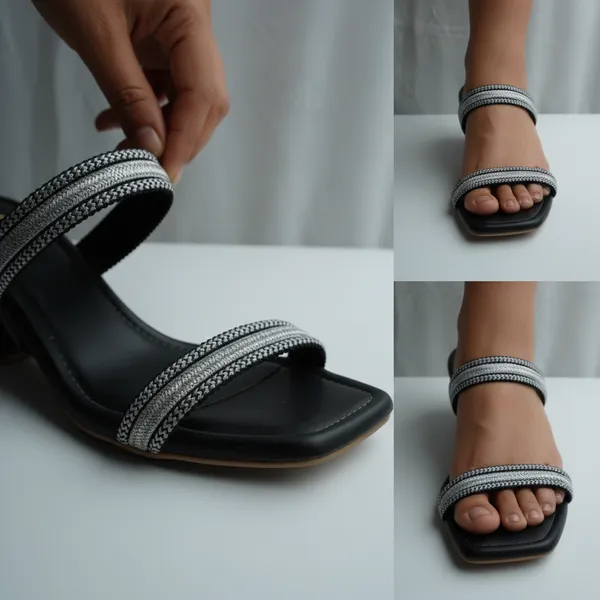 Luna_Sculpted_Heel_Mule_in_Black_with_Metallic_Silver_Braided_Straps_—_Women’s_Strappy_Square_Toe_Slip-On_Sandal