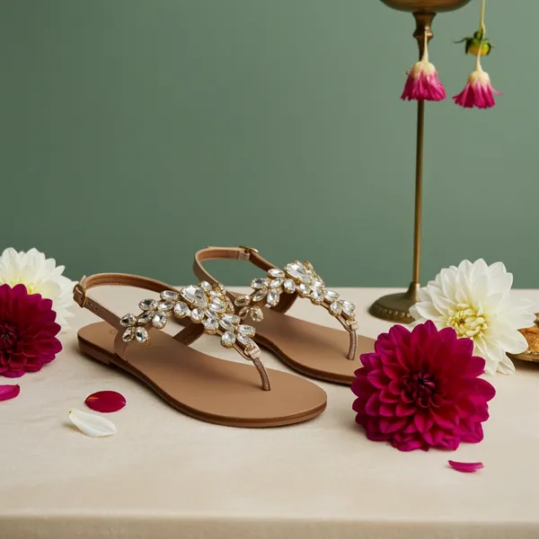 Luxury_Crystal_Bloom_T-Strap_Flat_Sandals_for_Women_|_Bridal_&_Festive_Wear