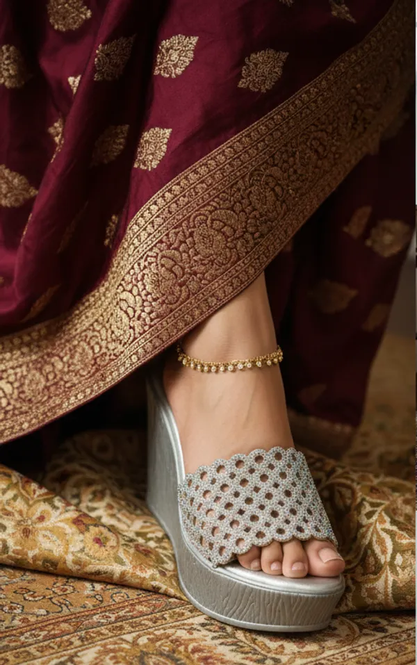 Luxury_Silver_Cutwork_Wedge_Sandals_for_Women_|_Bridal_&_Festive_Wear