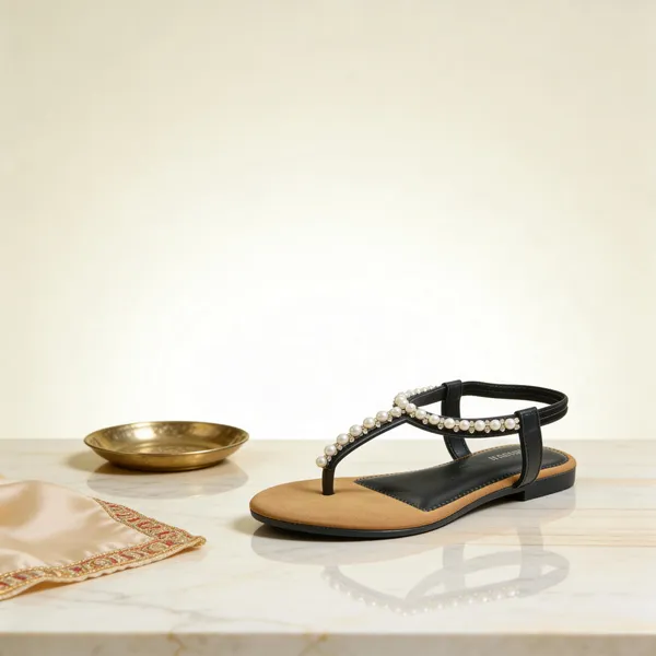 Pearl_T-Strap_Flat_Sandals_for_Women_|_Elegant_Black_Summer_Flats