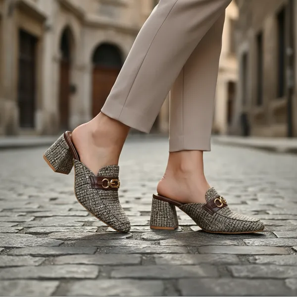 Brown_Tweed_Block_Heel_Mule_Shoe_For_Women_&_Girls