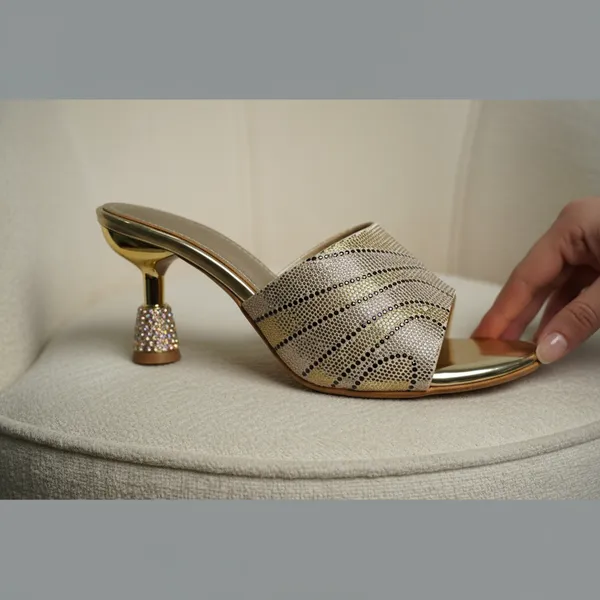 Golden_Heeled_Sandal_With_A_Textured_Patterned_And_A_Crystal-Embellished_Heel