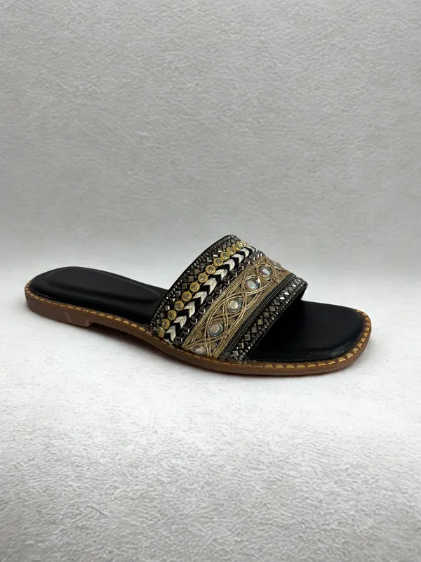 Black_Thread_Embellished_Slide_Sandal_For_Women_&_Girls