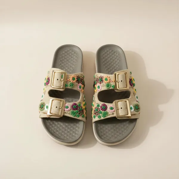 WOSUM_Beige_Floral_Embellished_Women’s_Slides_with_Double_Gold_Buckles
