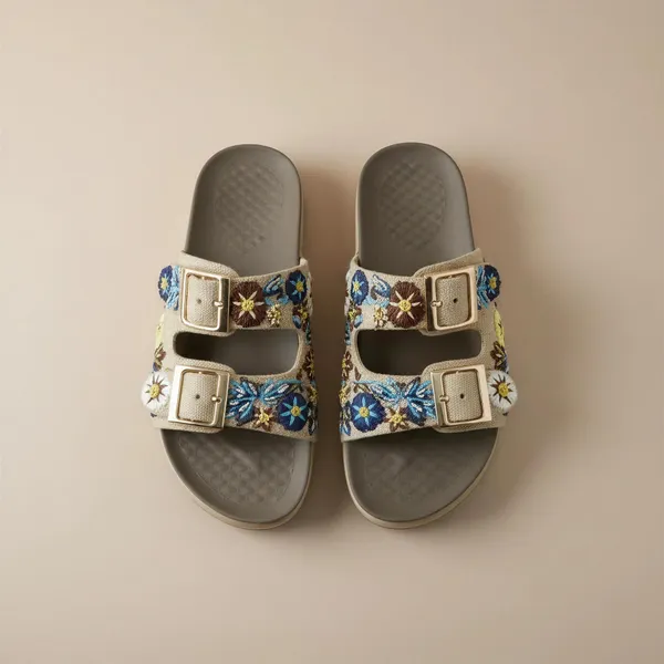 WOSUM_Beige_Floral_Embroidered_Women’s_Slides_with_Gold-Tone_Buckles