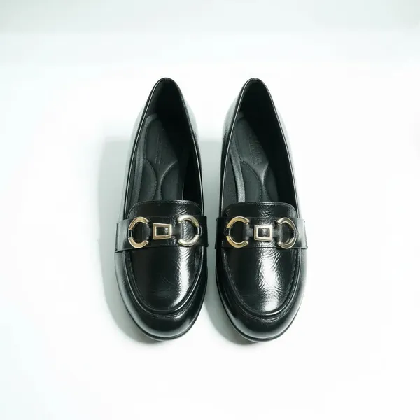 WOSUM_Black_Wedge_Loafers_for_Women_with_Gold_Detail
