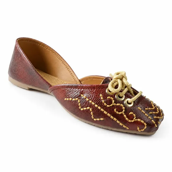 WOSUM_Maroon_Brown_&_Gold_Embroidered_Women's_Punjabi_Jutti