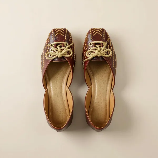 WOSUM_Maroon_Brown_&_Gold_Embroidered_Women's_Punjabi_Jutti