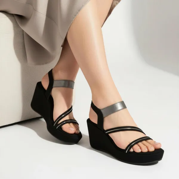 WOSUM_Women’s_Black_Platform_Wedge_Sandals_with_Ankle_Strap_&_Metallic_Detail