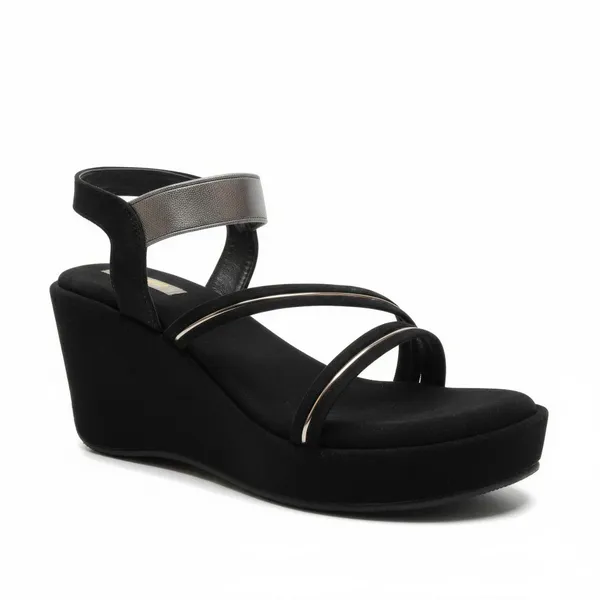 WOSUM_Women’s_Black_Platform_Wedge_Sandals_with_Ankle_Strap_&_Metallic_Detail