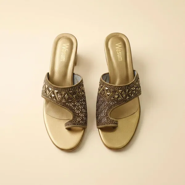 WOSUM_Women’s_Gold_Embellished_Block_Heel_Sandals_with_Designer_Mesh_Strap_|_Party_&_Wedding_Heels