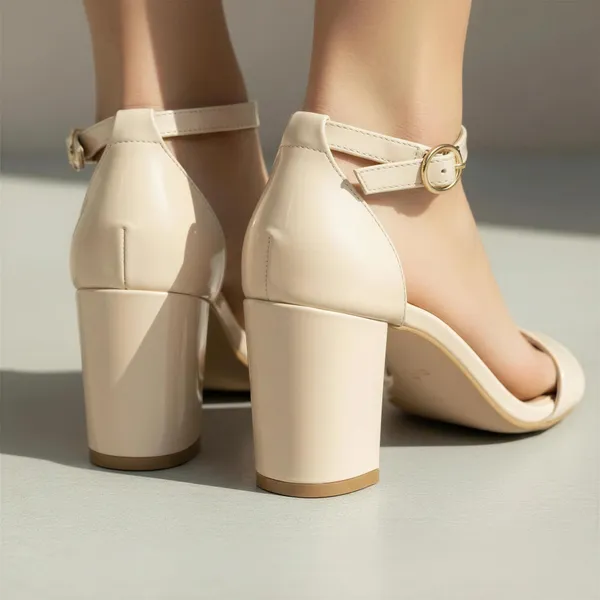 WOSUM_Women's_Ivory_Beige_Block_Heel_Sandals_with_Ankle_Strap_&_Gold_Buckle