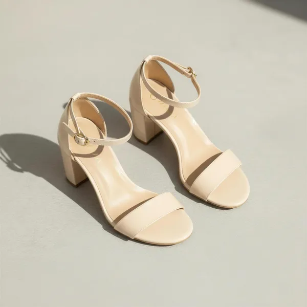 WOSUM_Women's_Ivory_Beige_Block_Heel_Sandals_with_Ankle_Strap_&_Gold_Buckle