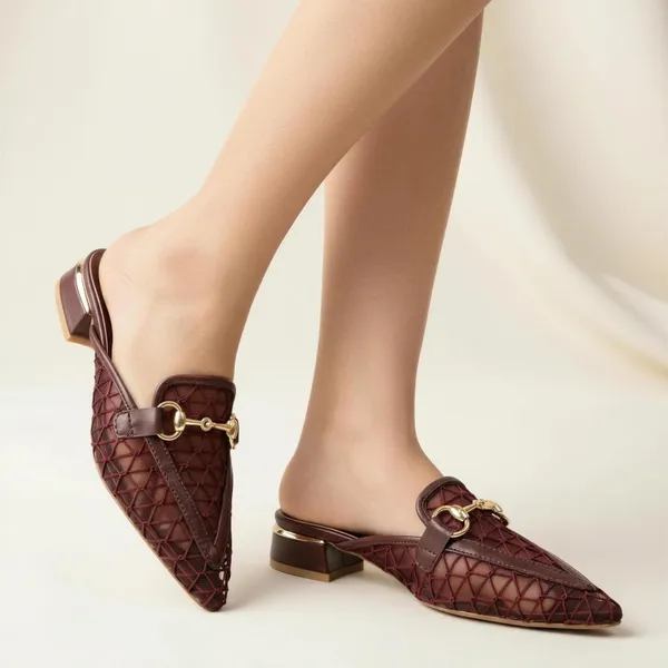 WOSUM_Women’s_Wine_Pointed_Toe_Net_Slingback_Block_Heels_with_Gold_Buckle_|_Premium_Party_&_Wedding_Footwear
