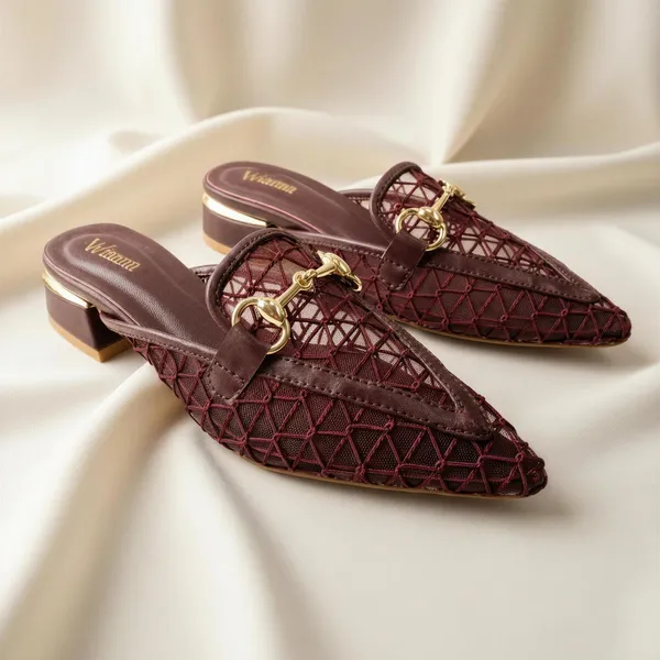 WOSUM_Women’s_Wine_Pointed_Toe_Net_Slingback_Block_Heels_with_Gold_Buckle_|_Premium_Party_&_Wedding_Footwear