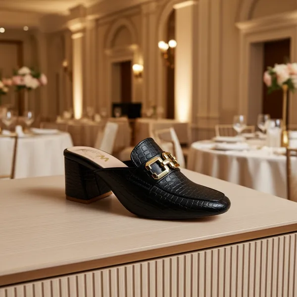 BLACK_Croc-Embossed_Block_Heel_Mule_With_Gold_Buckle_Square_Toe_Shape