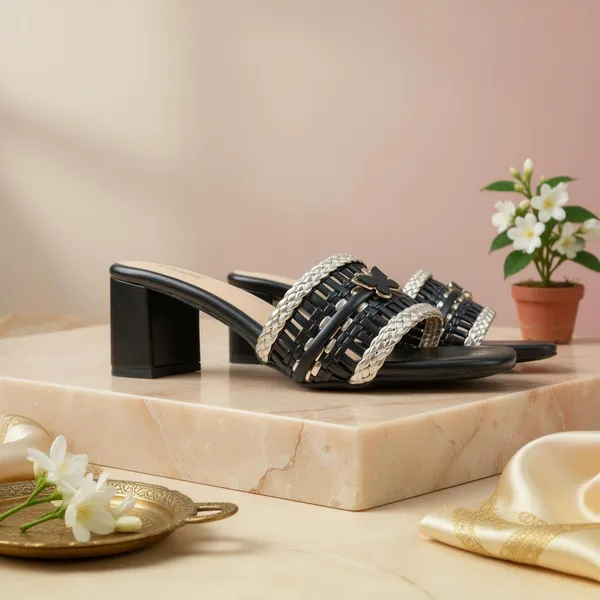 Women_Black_Block_Heel_Sandals_–_Woven_Strap_Gold_Detail_Slip-On_Heels_(Ethnic_&_Party_Wear)