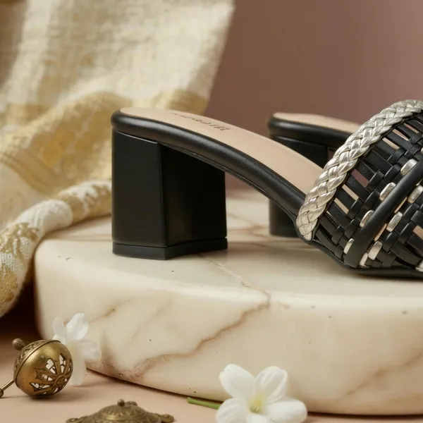 Women_Black_Block_Heel_Sandals_–_Woven_Strap_Gold_Detail_Slip-On_Heels_(Ethnic_&_Party_Wear)
