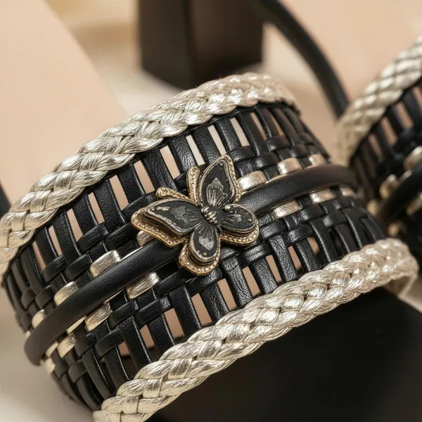 Women_Black_Block_Heel_Sandals_–_Woven_Strap_Gold_Detail_Slip-On_Heels_(Ethnic_&_Party_Wear)