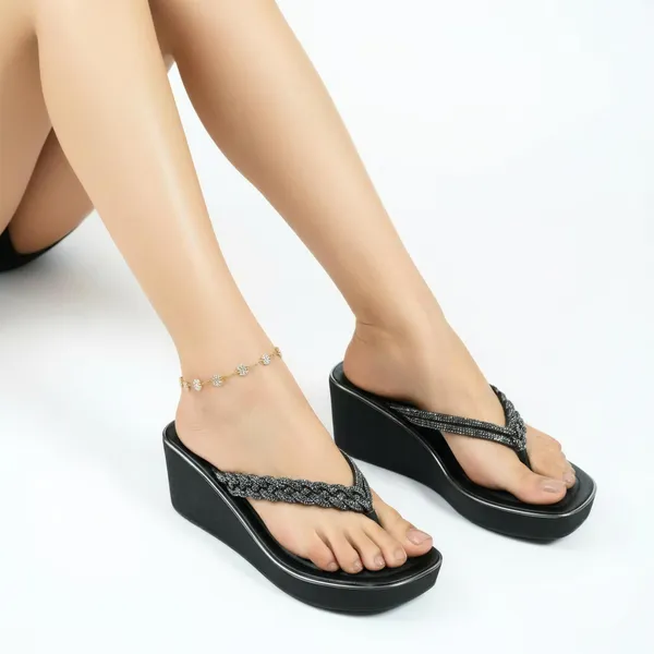 Women_Black_Wedge_Flip_Flops_–_Braided_Rhinestone_Strap_Platform_Sandals_|_Stylish_&_Comfortable_Slip-On