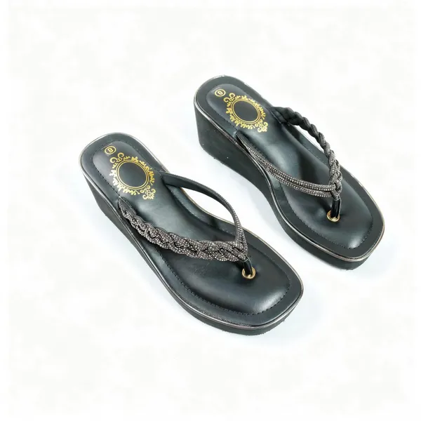 Women_Black_Wedge_Flip_Flops_–_Braided_Rhinestone_Strap_Platform_Sandals_|_Stylish_&_Comfortable_Slip-On