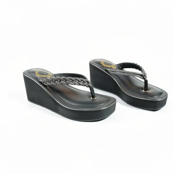 Women_Black_Wedge_Flip_Flops_–_Braided_Rhinestone_Strap_Platform_Sandals_|_Stylish_&_Comfortable_Slip-On