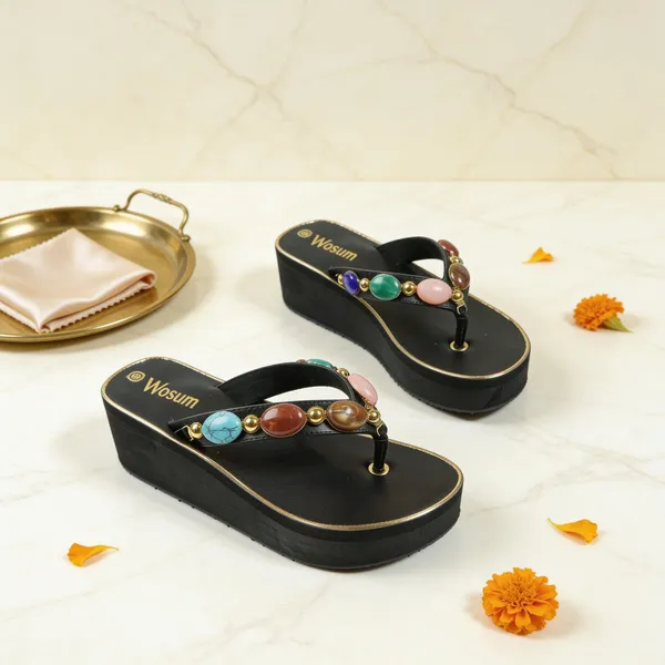Women_Black_Wedge_Flip_Flops_–_Gemstone_Embellished_Strap_Platform_Sandals_(Stylish_&_Comfortable)