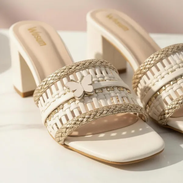 Women_Ivory_Block_Heel_Sandals_–_Woven_Strap_Gold_Detail_Slip-On_Heels_