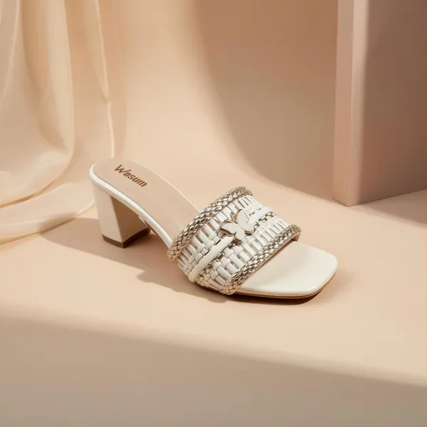Women_Ivory_Block_Heel_Sandals_–_Woven_Strap_Gold_Detail_Slip-On_Heels_