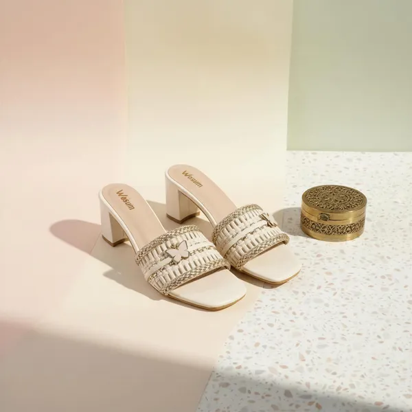 Women_Ivory_Block_Heel_Sandals_–_Woven_Strap_Gold_Detail_Slip-On_Heels_