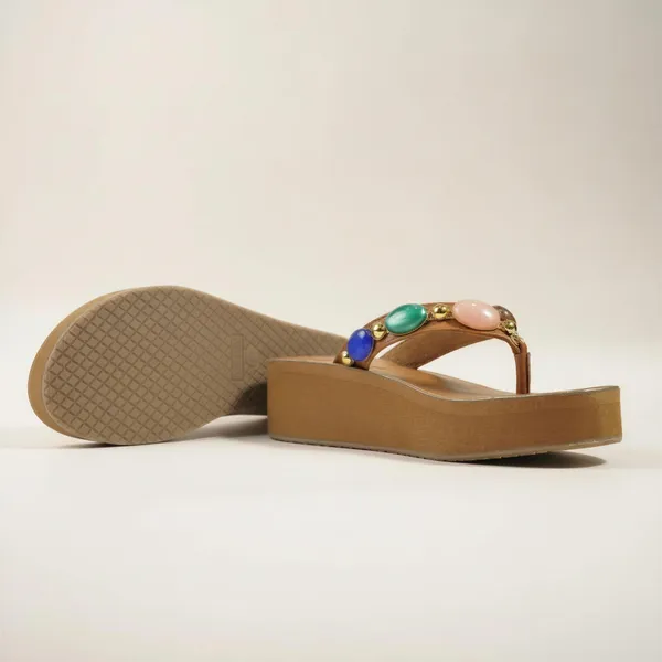 Women_Tan/Brown_Wedge_Flip_Flops_–_Gemstone_Embellished_Strap_Platform_Sandals_(Comfort_&_Style)