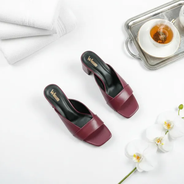 Women_Wine_Burgundy_Block_Heel_Mules_–_Square_Toe_Slip-On_Heels_for_Women