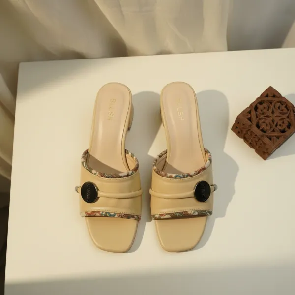 Women’s_Beige_Block_Heel_Slide_Sandals_–_Vintage_Print_Trim_Mule_Heels_with_Metal_Accent