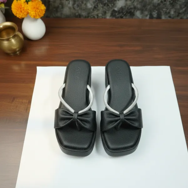 Women’s_Black_Bow_Wedge_Sandals_–_Platform_Comfort_Slides_with_Cushioned_Footbed_&_Stylish_Bow_Detail