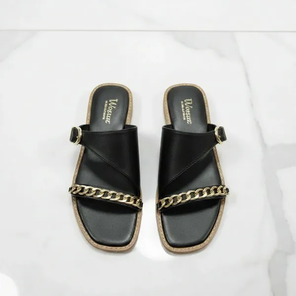 Women’s_Black_Chain_Detail_Flats_|_Elegant_Slip-On_Sandals_for_Casual_&_Party_Wear