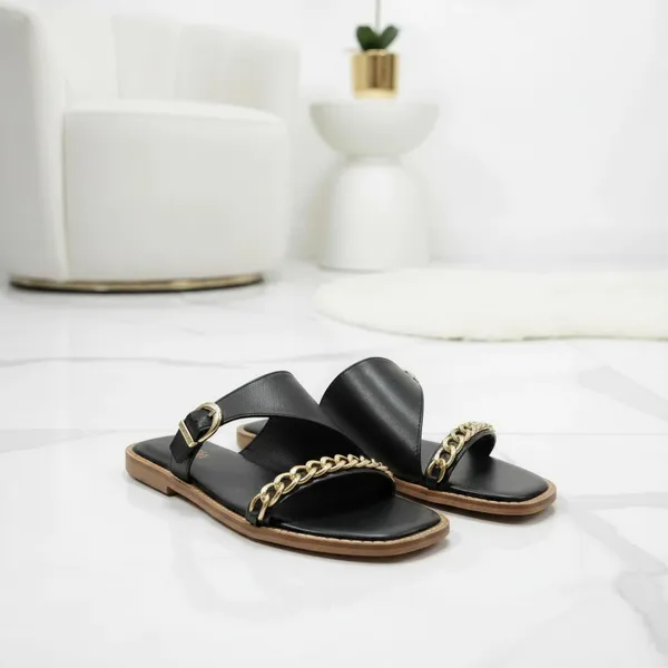 Women’s_Black_Chain_Detail_Flats_|_Elegant_Slip-On_Sandals_for_Casual_&_Party_Wear