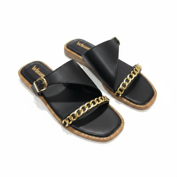 Women’s_Black_Chain_Detail_Flats_|_Elegant_Slip-On_Sandals_for_Casual_&_Party_Wear
