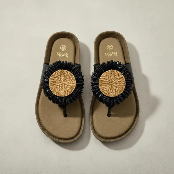 Women’s_Black_Floral_Thong_Sandals_|_Comfortable_Flat_Sandals