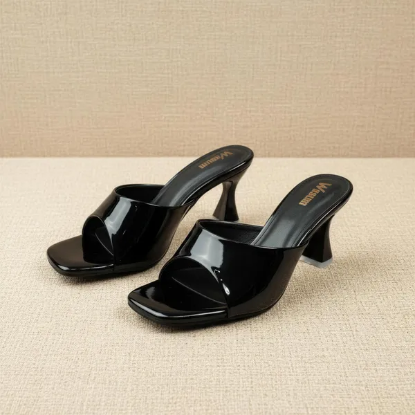 Women’s_Black_Patent_Mule_Heels_–_Sculpted_Mid_Heel_Minimalist_Slide_Sandals