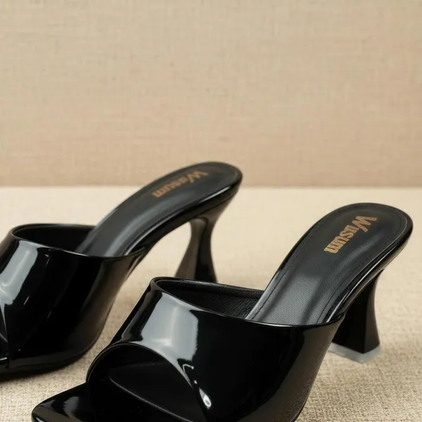 Women’s_Black_Patent_Mule_Heels_–_Sculpted_Mid_Heel_Minimalist_Slide_Sandals