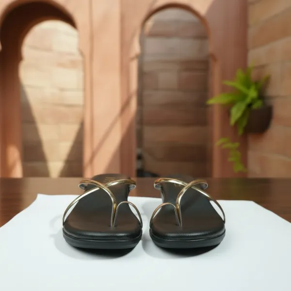 Women’s_Black_&_Gold_Toe_Ring_Wedge_Sandals_–_Elegant_Metallic_Strap_Slip-On_Heels